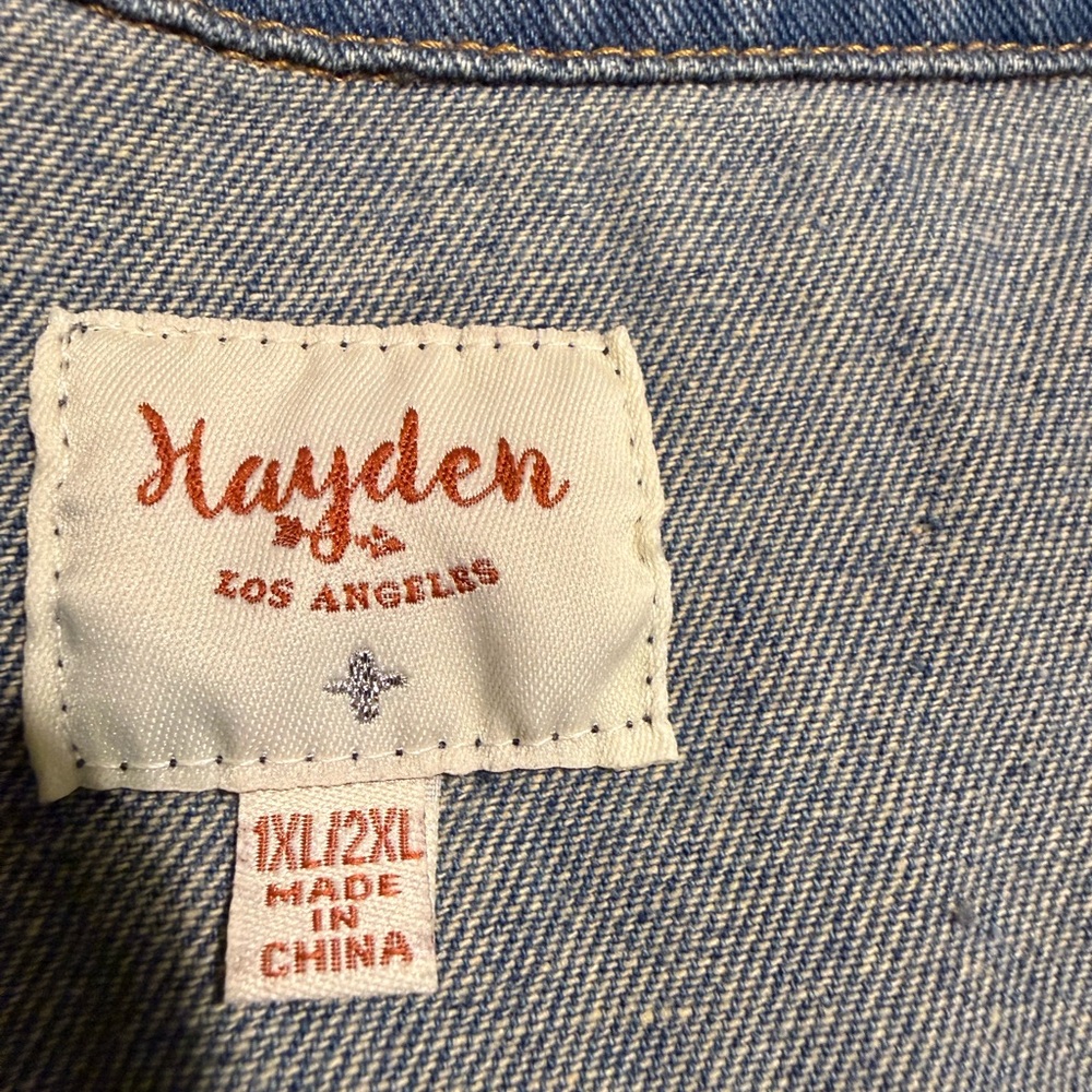 Hayden Denim Distressed Ruffle Jacket Short Sleeve Boho Flap Pockets Ombré 1XL - Picture 8 of 12